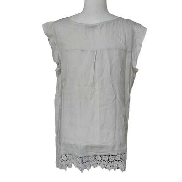 Terzo Millennio Women Top Boho Cap Sleeve Eyelet Trim Beige Size L Linen Italy - Picture 6 of 7